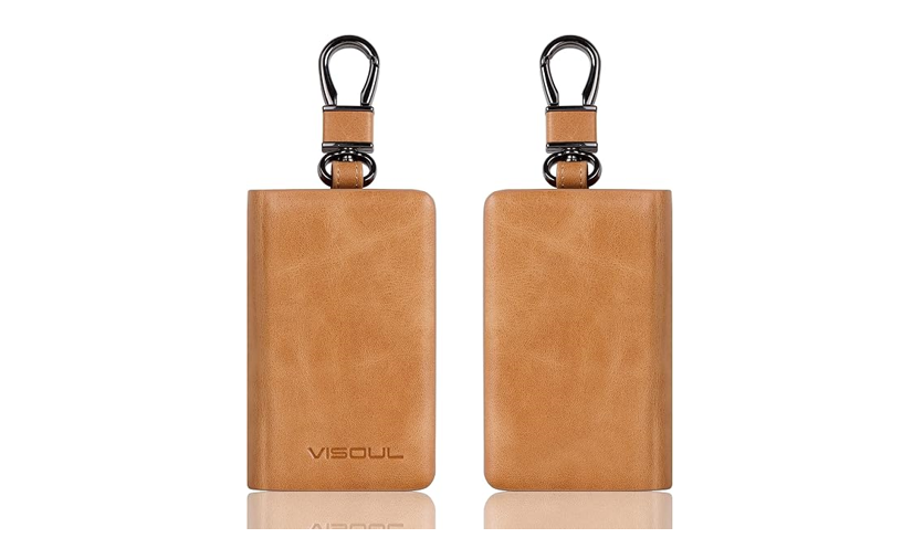 VISOUL Leather Car Key Fob Case Holder for Men and Women, Car Smart Keychain