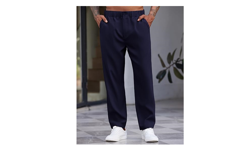 COOFANDY Men's Casual Pants Relaxed Fit Flat Front Expandable Waist Chino, XL