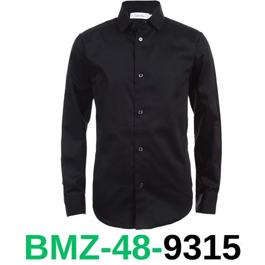 Calvin Klein Boys' Long Sleeve Sateen Dress Shirt, Button-Down Style, Black, 14