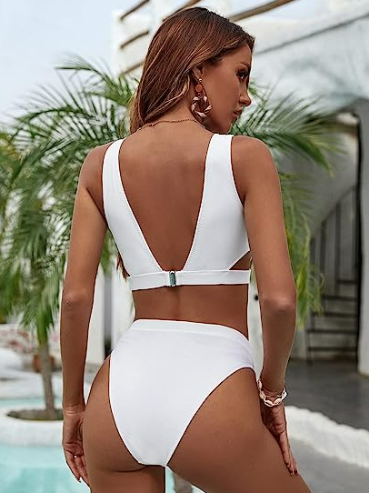 Blooming Jelly Women's High Waisted Swimsuit Crop Top Cut Out Two Piece Bikini