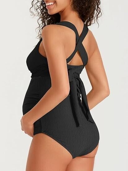 Summer Mae Maternity Swimsuit One Piece Tummy Control Suit V-Neck Swimwear, 10