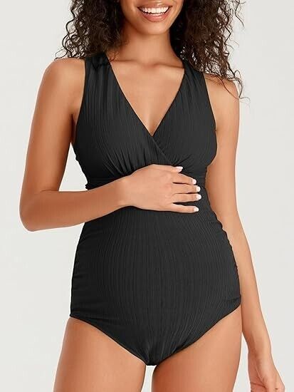 Summer Mae Maternity Swimsuit One Piece Tummy Control Suit V-Neck Swimwear, 10