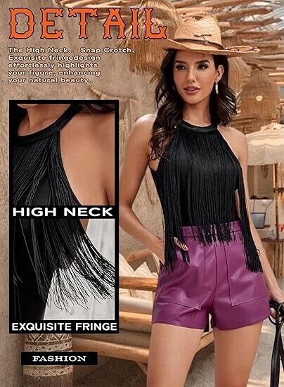 Ella Lust Women Western Fringe Bodysuit - Cowgirl Country Concert Outfit Top, M