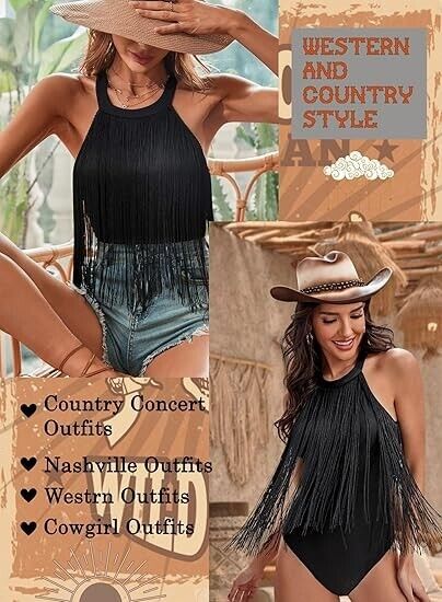Ella Lust Women Western Fringe Bodysuit - Cowgirl Country Concert Outfit Top, M