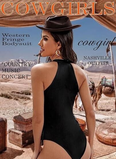 Ella Lust Women Western Fringe Bodysuit - Cowgirl Country Concert Outfit Top, M