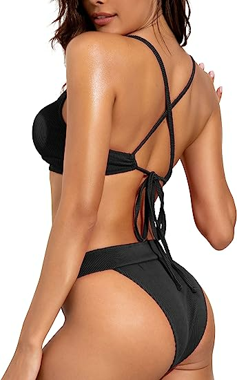 ZAFUL Women Bikini Sets Criss Cross Bathing Suit Knot Two Piece Swimwear Thong