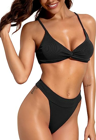 ZAFUL Women Bikini Sets Criss Cross Bathing Suit Knot Two Piece Swimwear Thong
