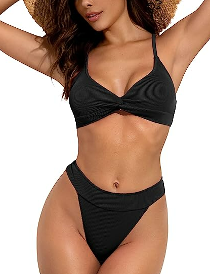 ZAFUL Women Bikini Sets Criss Cross Bathing Suit Knot Two Piece Swimwear Thong