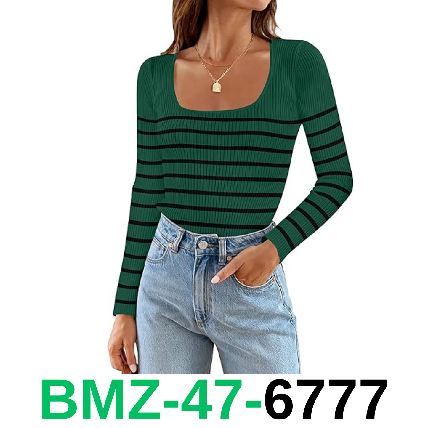 ZESICA Women's Ribbed Long Sleeve Sweater Square Neck Knit Tops, Dark Green, L