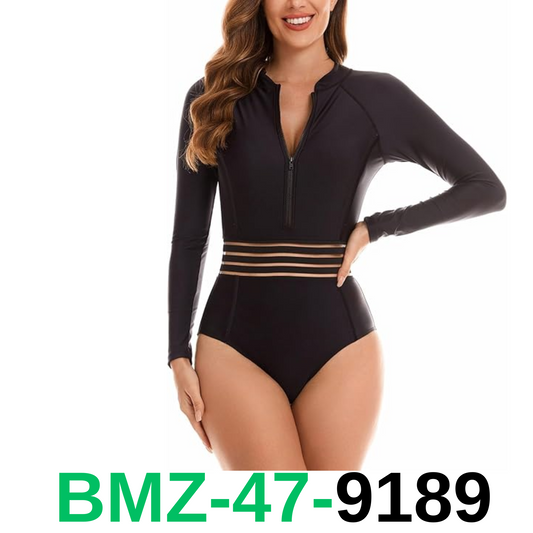 YATEEN Womens Athletic Training Swimsuit Long Sleeve Rashguard, Black, XL