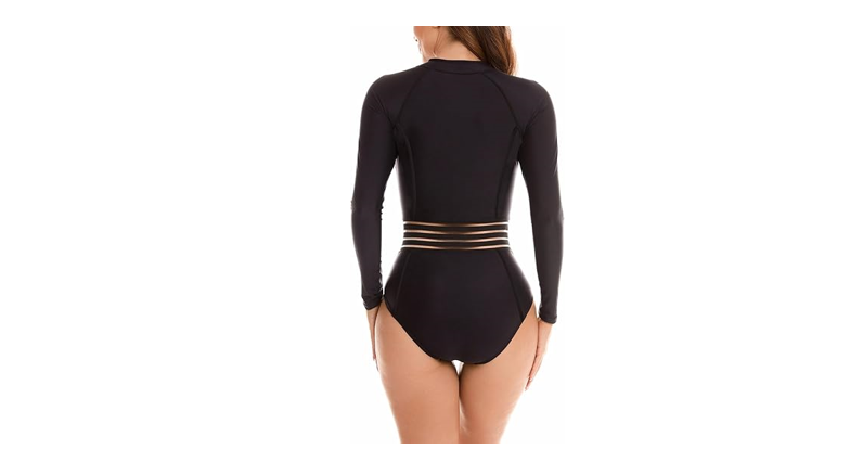 YATEEN Womens Athletic Training Swimsuit Long Sleeve Rashguard, Black, XL