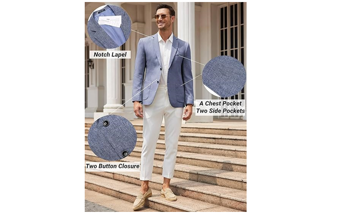 COOFANDY Men's Blazer Jacket Fashion Modern Western Big and tall, Blue, L