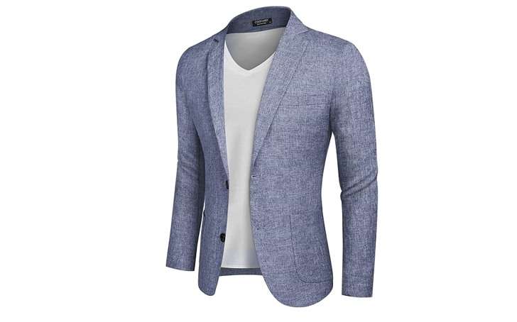 COOFANDY Men's Blazer Jacket Fashion Modern Western Big and tall, Blue, L