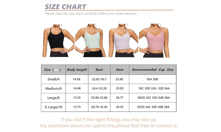 VIBOJOY Longline Strappy Padded Sports Bras Workout Running Tank, Black, Large