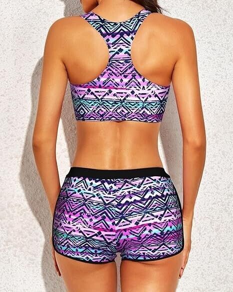 Yonique 3 Piece Athletic Tankini Women Swimsuits with Shorts Swim Tank Tops, XS