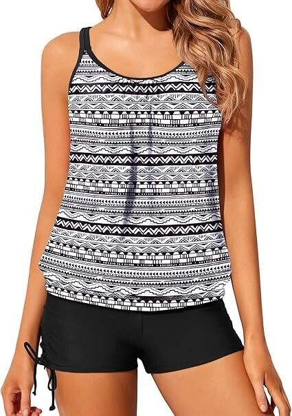 Yonique Womens Blouson Tankini Swimsuits Two Piece Strappy Bathing Suit Tops, M