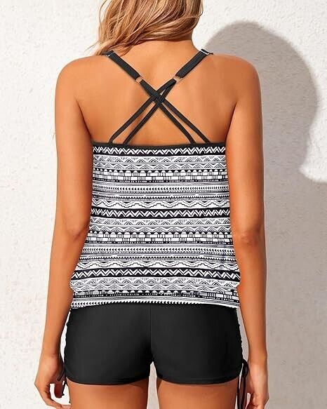 Yonique Womens Blouson Tankini Swimsuits Two Piece Strappy Bathing Suit Tops, M