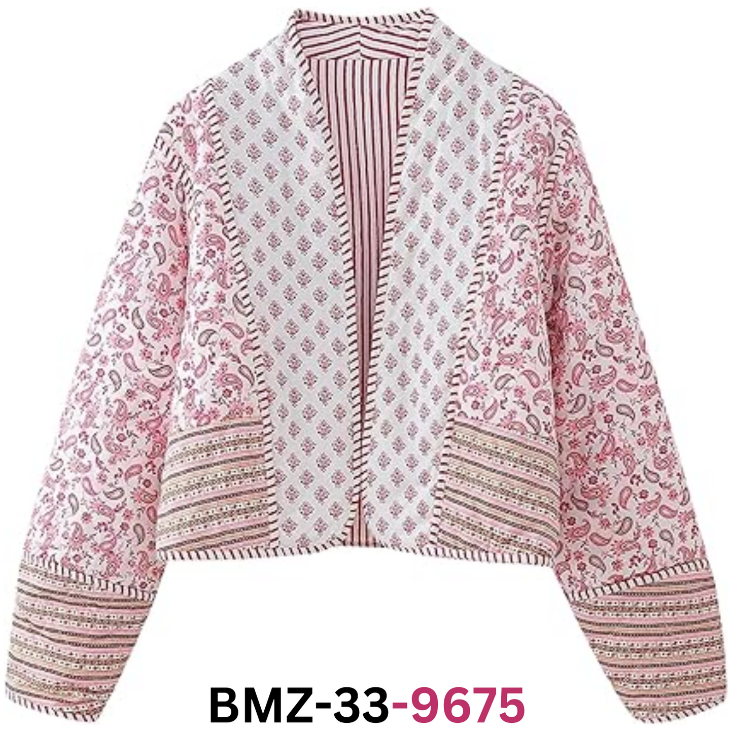 Yimoon Women's Cropped Puffer Quilted Jacket Vintage Floral Print Open Front, M