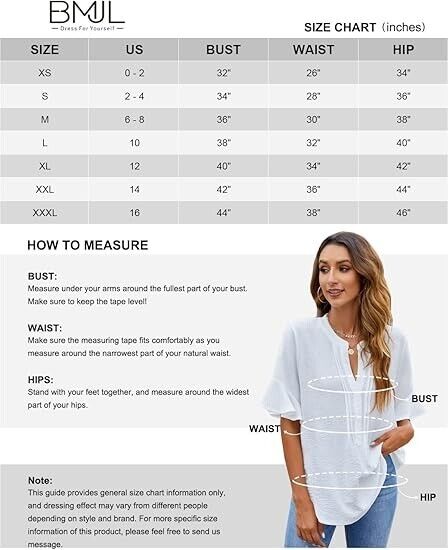 BMJL Womens White Blouses Chiffon Ruffle Short Sleeve V-Neck  Casual Shirt, XL