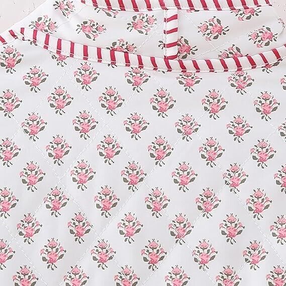 Yimoon Women's Cropped Puffer Quilted Jacket Vintage Floral Print Open Front, M