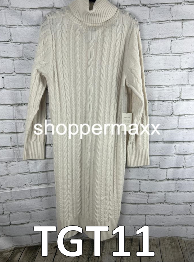 Women's Turtleneck Long Sleeve Cozy Sweater Dress- A New Day, Cream, Size Medium