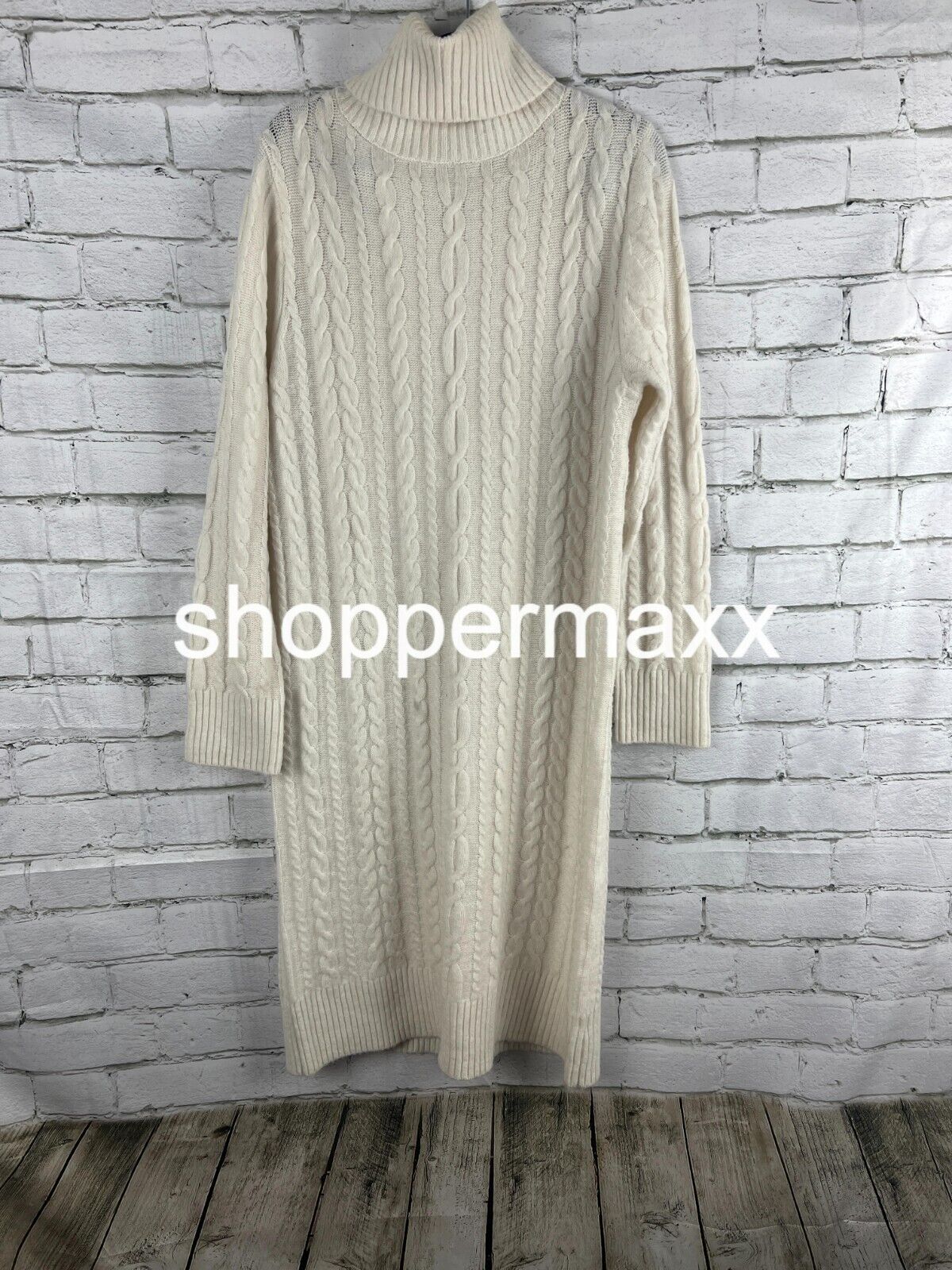 Women's Turtleneck Long Sleeve Cozy Sweater Dress- A New Day, Cream, Size Medium