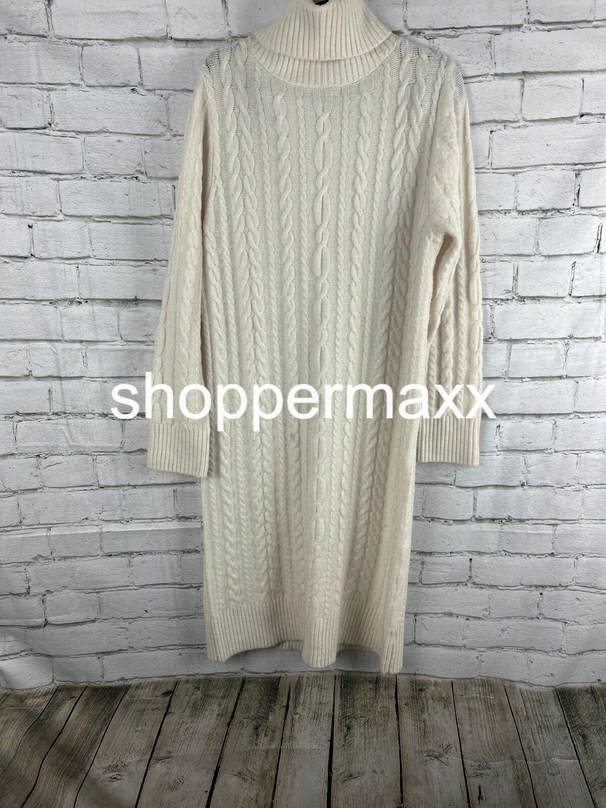 Women's Turtleneck Long Sleeve Cozy Sweater Dress- A New Day, Cream, Size Medium
