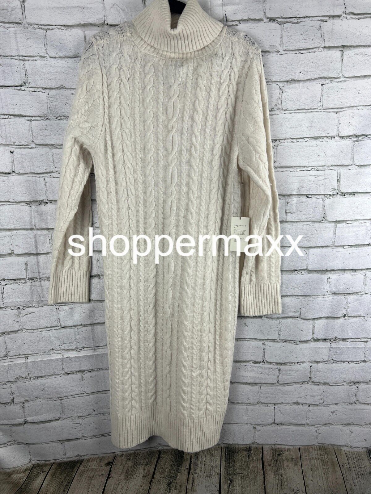 Women's Turtleneck Long Sleeve Cozy Sweater Dress- A New Day, Cream, Size Medium