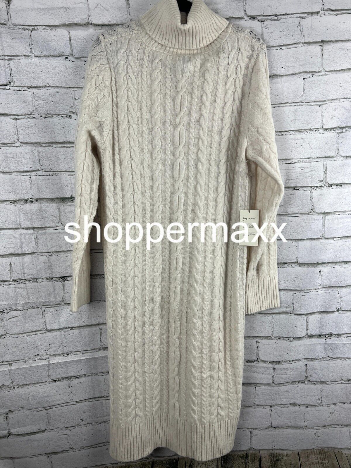 Women's Turtleneck Long Sleeve Cozy Sweater Dress- A New Day, Cream, Size Medium