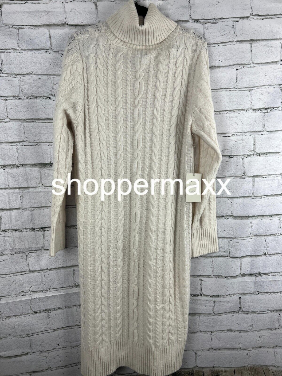 Women's Turtleneck Long Sleeve Cozy Sweater Dress- A New Day, Cream, Size Medium