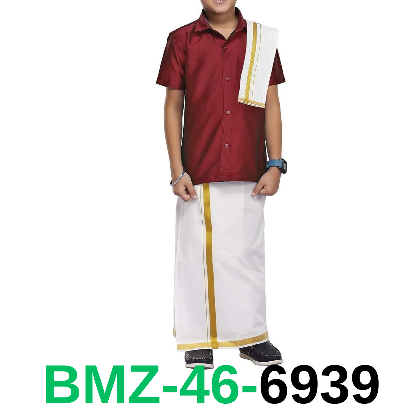 Chandrakala Kids Shirt With Mundu Set for Boy Maroon,5-6 Years (KB102MAR6)