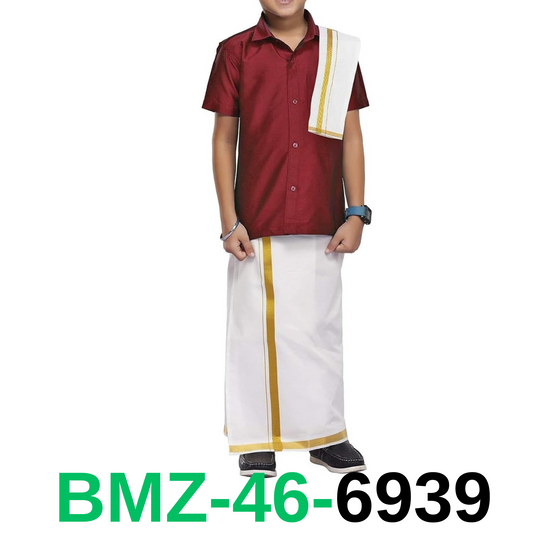 Chandrakala Kids Shirt With Mundu Set for Boy Maroon,5-6 Years (KB102MAR6)
