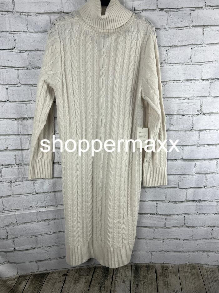 Women's Turtleneck Long Sleeve Cozy Sweater Dress- A New Day, Cream, Size Medium