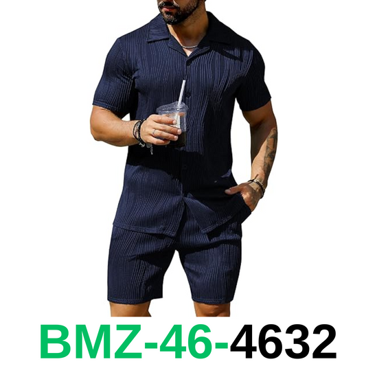 URRU Men's Summer Short Set Casual Fahion Outfits Beach Shirts Set Navy Blue, L