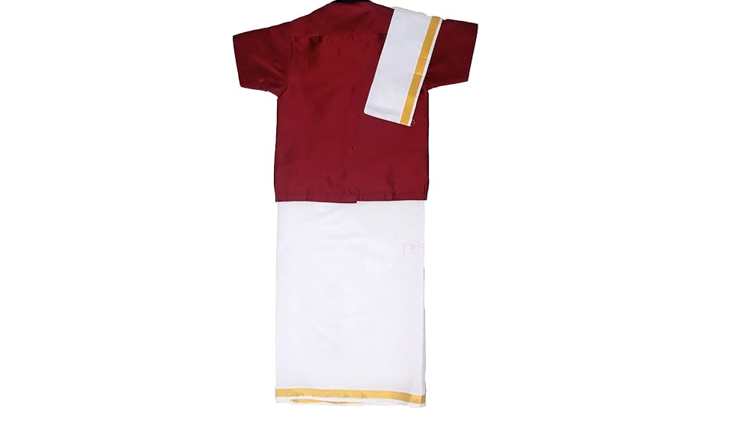 Chandrakala Kids Shirt With Mundu Set for Boy Maroon,5-6 Years (KB102MAR6)