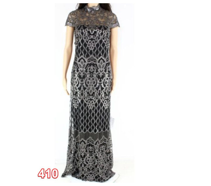TADASHI SHOJI Women Black Zippered Geometric Mock Neck Full-Length Formal Gown 8
