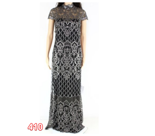TADASHI SHOJI Women Black Zippered Geometric Mock Neck Full-Length Formal Gown 8