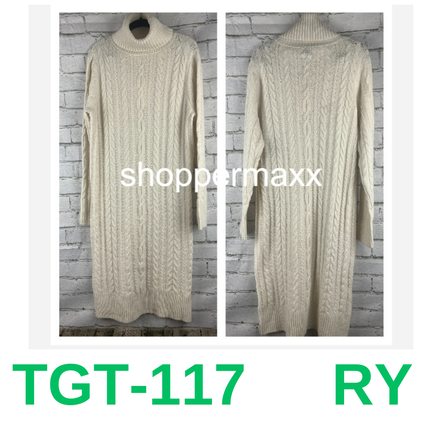 Women's Turtleneck Long Sleeve Cozy Sweater Dress - A New Day, Cream, S