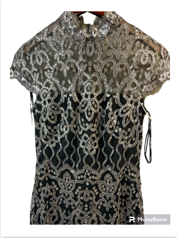 TADASHI SHOJI Women Black Zippered Geometric Mock Neck Full-Length Formal Gown 8