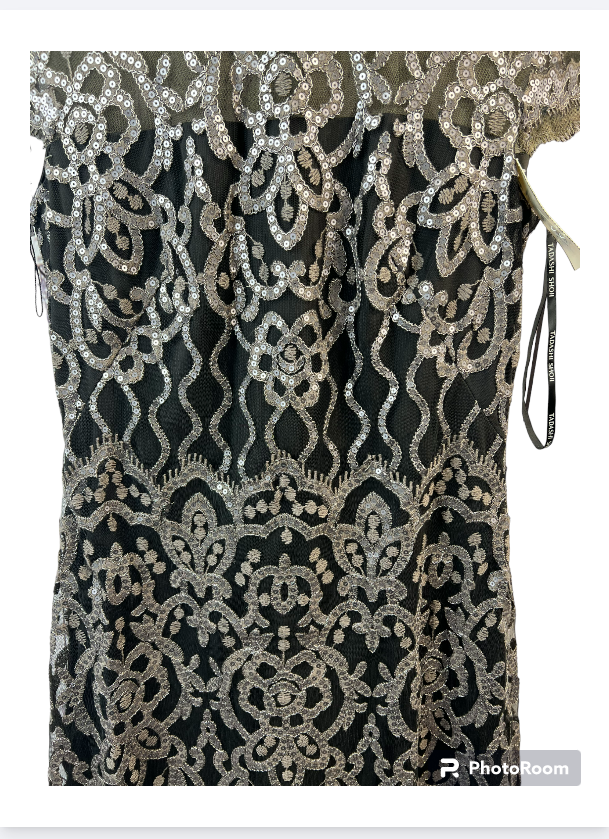 TADASHI SHOJI Women Black Zippered Geometric Mock Neck Full-Length Formal Gown 8