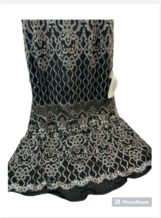 TADASHI SHOJI Women Black Zippered Geometric Mock Neck Full-Length Formal Gown 8