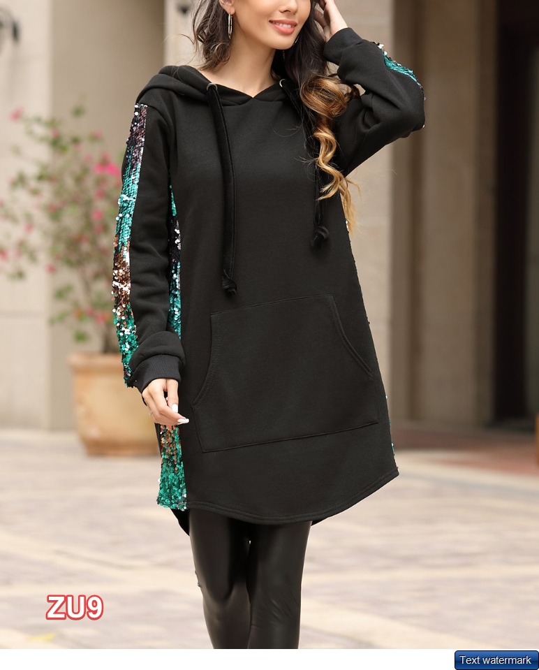 Z Avenue | Black & Green Kangaroo-Pocket Sequin-Stripe Hoodie L
