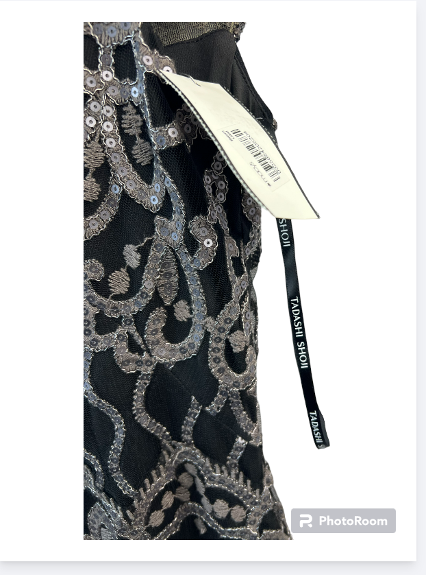 TADASHI SHOJI Women Black Zippered Geometric Mock Neck Full-Length Formal Gown 8