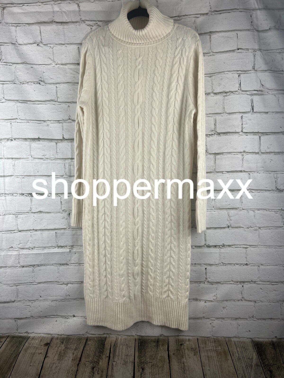 Women's Turtleneck Long Sleeve Cozy Sweater Dress - A New Day, Cream, S