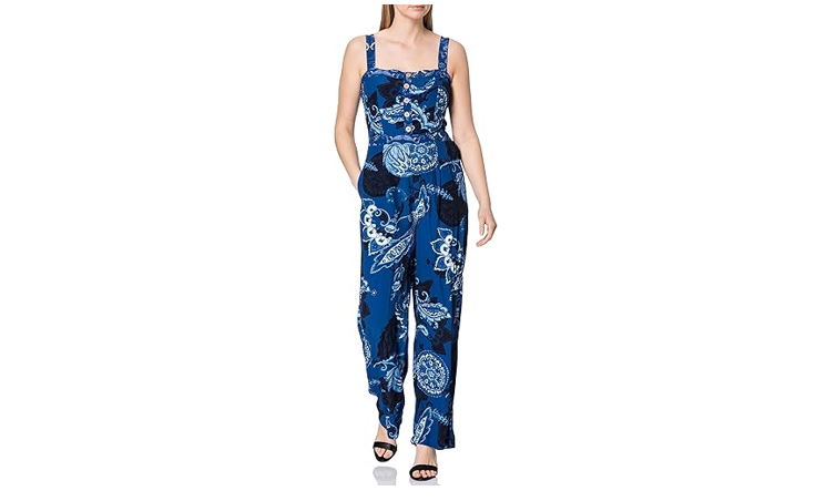 Desigual Patricia Blue Boho Summer Jumpsuit SS21 RRP£109 Style 21SWPW39, Blue,XL