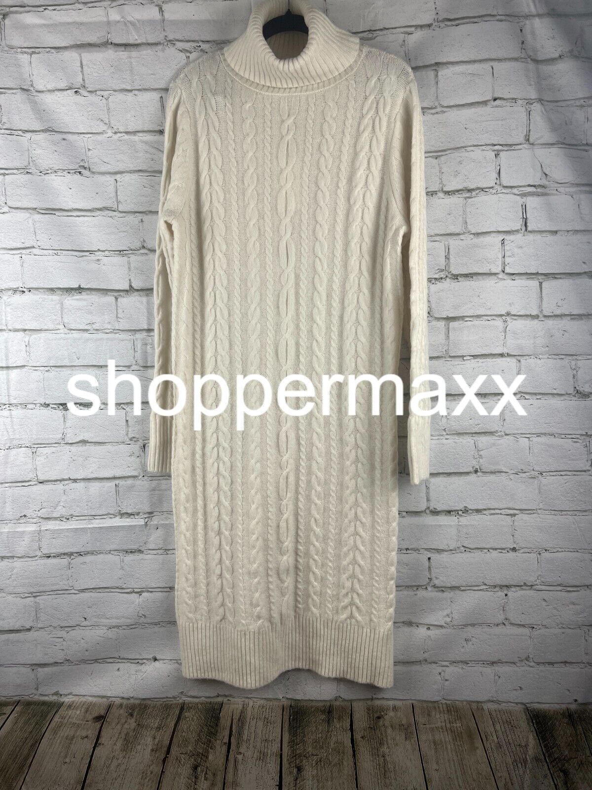 Women's Turtleneck Long Sleeve Cozy Sweater Dress - A New Day, Cream, S