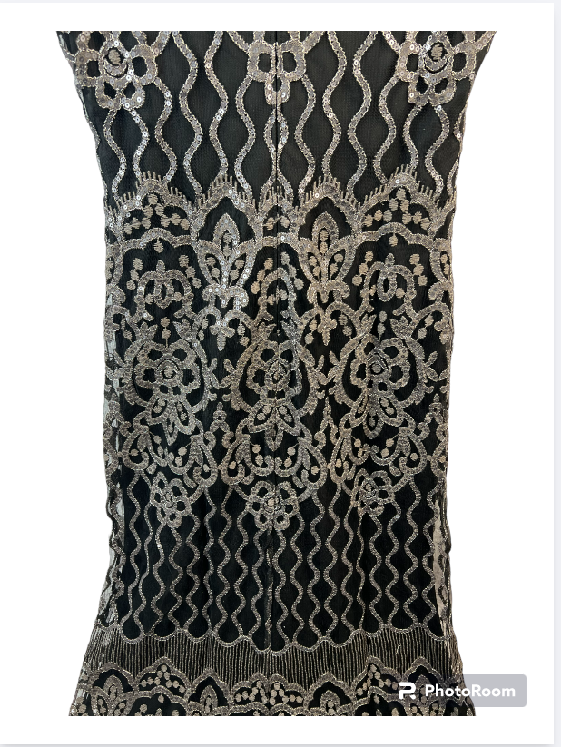 TADASHI SHOJI Women Black Zippered Geometric Mock Neck Full-Length Formal Gown 8