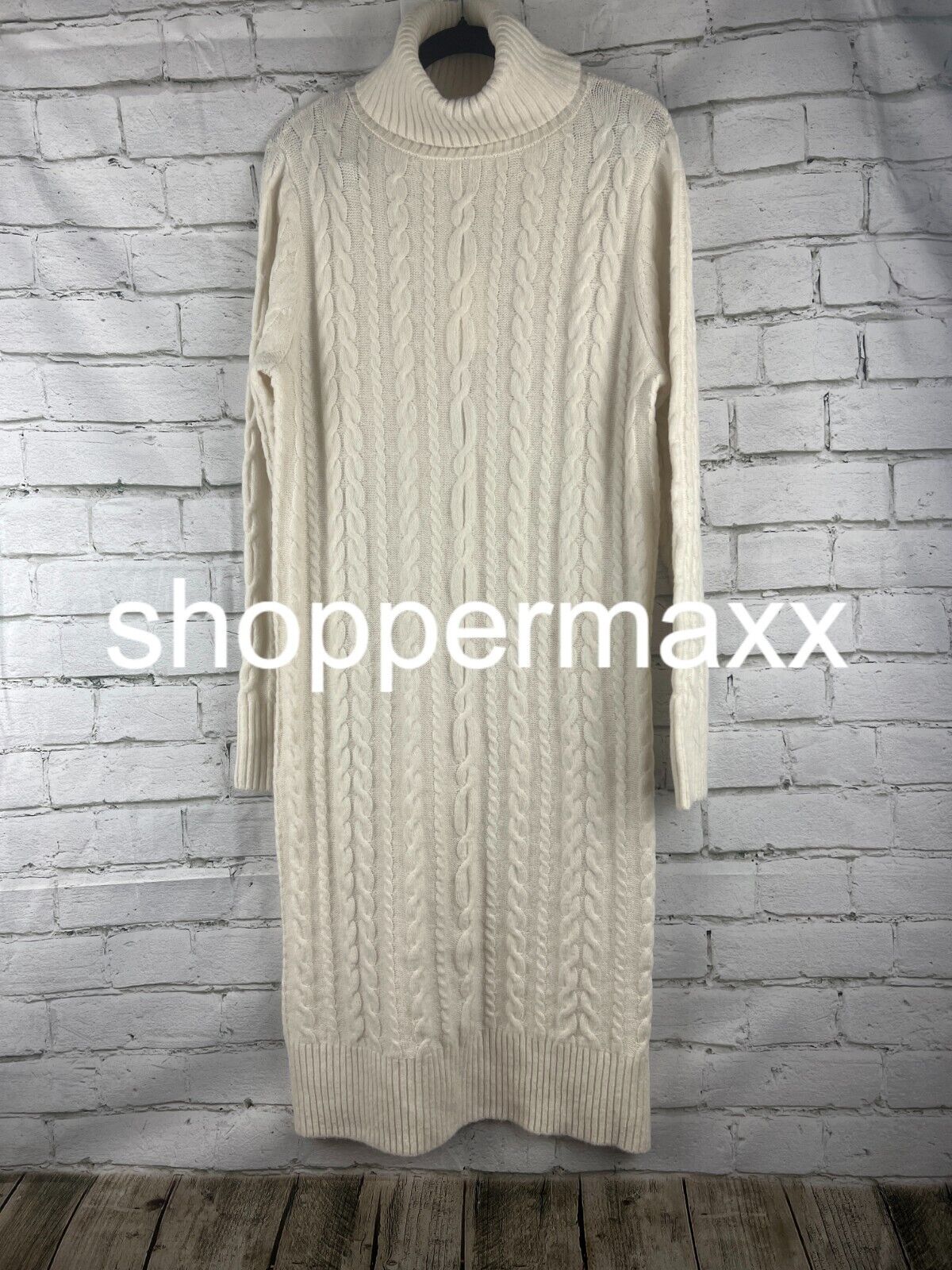 Women's Turtleneck Long Sleeve Cozy Sweater Dress - A New Day, Cream, S