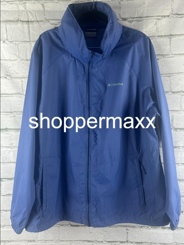 Columbia Women's Hooded Rain Jacket, Blue, Size 2X