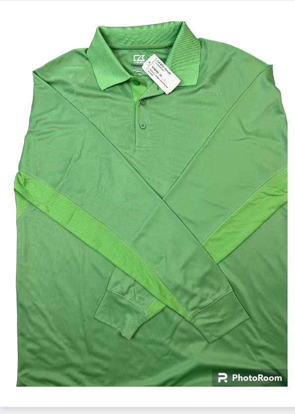 Cutter & Buck Mens Drytec Long Sleeve Powell Sun Protection Polo Shirt Sea Green